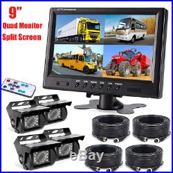 9 Quad Monitor Split Screen 4ch 4PIN CCD Rear View Backup Camera 12/24v Truck