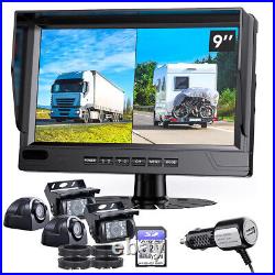 9 Quad Monitor Split Screen Reverse Backup Camera Rear View For Bus Truck Car
