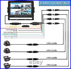 9 Quad Monitor Split Screen Reverse Backup Camera Rear View For Bus Truck Car