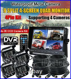 9 Quad Monitor with DVR SD 4ch Video Recording+4x Reversing CCD Camera