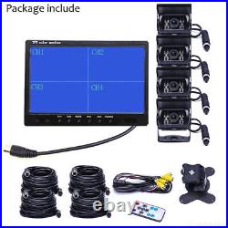 9 Quad Screen Monitor Car Rear View Back Up Camera Kit For Bus Truck Rv 12-24v