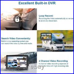9'' Quad Split DVR IPS Monitor 4 Backup Reverse Parking Camera Kit for Truck Bus