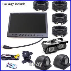 9 Quad Split Monitor 12-24V IR Backup Camera KIT For Truck Reversing Rear View