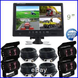 9 Quad Split Monitor Backup Rear View Camera Safety System For Truck Trailer Rv