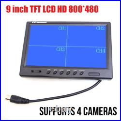 9 Quad Split Monitor Front Side Backup Rear View Camera For Truck Bus Caravan