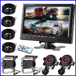 9 Quad Split Monitor HD Side Rear View Back Camera For Semi Truck RV Caravan
