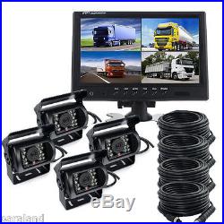 9 Quad Split Monitor Night Vision Rear View Backup 4 Camera System FOR RV Truck