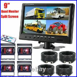 9 Quad Split Monitor Rear View Backup Camera Parking For Rv Truck Bus 20m 4Pin