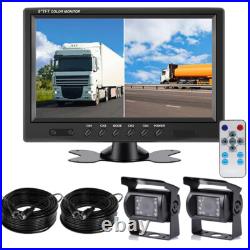 9 Quad Split Monitor Screen +2X Rear View Backup Camera System For Bus Truck RV