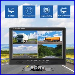 9 Quad Split Monitor Screen +2X Rear View Backup Camera System For Bus Truck RV