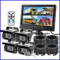 9 Quad Split Monitor Screen +4X Rear View Backup Camera System For Bus Truck RV