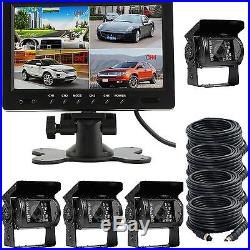 9 Quad Split Screen Car Rear View Monitor+4xBackup Reverse CCD LED Camera Kit