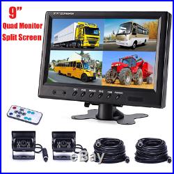 9 Quad Split Screen Monitor 2x Backup Rear View CCD Camera System For Truck RV