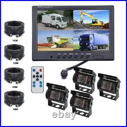 9 Quad Split Screen Monitor 4 Rear View Ccd Camera System For Truck Trailer VR