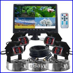 9 Quad Split Screen Monitor 4x Backup REAR VIEW CCD Camera System For Truck RV