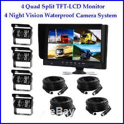9 Quad Split Screen Monitor 4x Backup REAR VIEW CCD Camera System For Truck RV