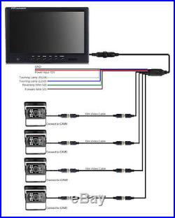 9 Quad Split Screen Monitor 4x Backup Rear View Camera System For TRUCK RV