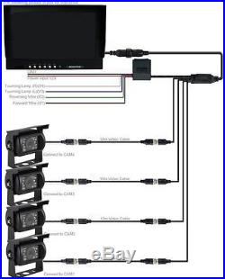 9 Quad View Split Screen Monitor CCD Camera RV Trailer Truck Rear View Camera