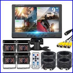 9 Rear Back Up Camera System For Bus Truck Rv Ag Quad Split Monitor Screen Kit