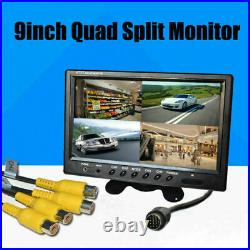 9 Rear View Back Up Camera Quad Split Monitor Screen System For Bus Truck Rv