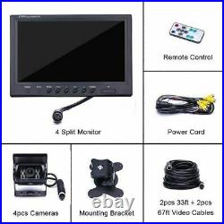 9 Rear View Back Up Camera Quad Split Monitor Screen System For Bus Truck Rv
