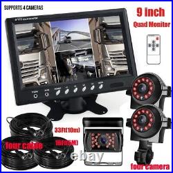 9 Split Monitor 4Rear View Backup Camera Night Vision System For Semi RV Truck