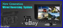 9 Split Quad Car Rear View Monitor + 3x 4Pin Backup CCD Camera 33Ft For Truck
