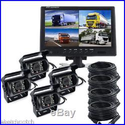 9 Split Quad Car Rear View Monitor + 4x 4Pin Backup CCD Camera 33Ft For Truck