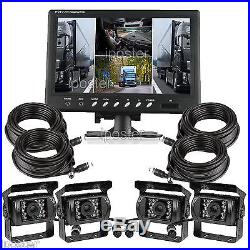 9 Split Quad Rear View Monitor 4x IR Reverse CCD Camera 4x 33Ft/10M Cable Kit