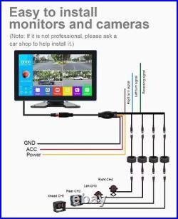 9 Touch Screen Quad DVR Monitor BT USB + Rear View Backup Cameras for Car Truck