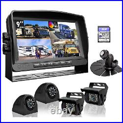 9 Video Recorder DVR Quad Monitor 4x Front Side Rear View Camera 32GB Truck Van