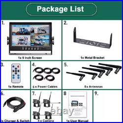 9 Wireless DVR Monitor 1080P Backup Rear View Camera for Truck Trailer Car RV