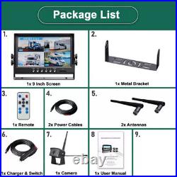 9 Wireless DVR Monitor Backup Rear Front View Camera for Truck Trailer Car RV
