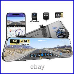 AZDOME 12 Rear View Mirror Dash Cam GPS WiFi6 4K+1080P Front and Rear Car DVR