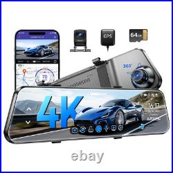 AZDOME 12 Rear View Mirror Dash Cam GPS WiFi6 4K+1080P Front and Rear Car DVR
