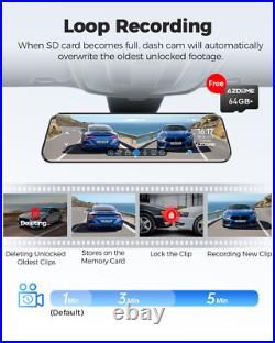 AZDOME 12 Rear View Mirror Dash Cam GPS WiFi6 4K+1080P Front and Rear Car DVR