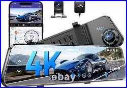 AZDOME 4K+1080P 12Rearview Mirror Dash Cam Front and Rear WiFi GPS Night Vision