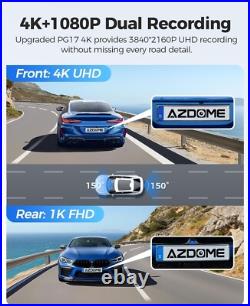 AZDOME 4K+1080P 12Rearview Mirror Dash Cam Front and Rear WiFi GPS Night Vision