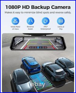 AZDOME 4K+1080P 12Rearview Mirror Dash Cam Front and Rear WiFi GPS Night Vision