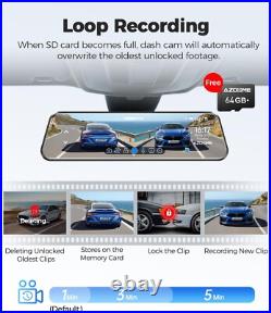 AZDOME 4K+1080P 12Rearview Mirror Dash Cam Front and Rear WiFi GPS Night Vision