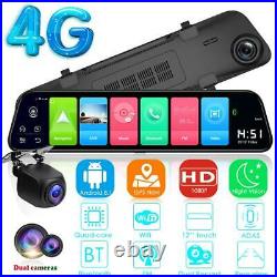 Android 8.1 12in 2+32G Car DVR Camera GPS Navi BT Dual Lens Rearview Mirror Dash