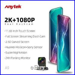 Anytek A9 11.66 HD Touch Car Rearview Mirror DVR Camera Dual Lens ADAS Dash Cam