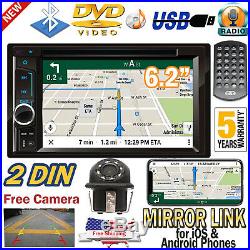 Car Multimedia FM AM Radio DVD CD Player Bluetooth 2Din 6.2'' HD RearView Camera