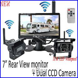 DUAL Wireless Rear View Backup Camera Night Vision +7 Monitor For RV Truck Bus