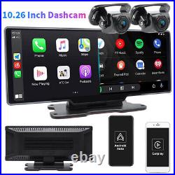Dash Cam Rear View 10.26'' Monitor Wireless CarPlay Android Auto DVR For Truck