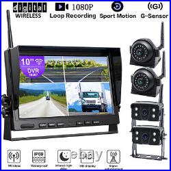 Digital Wireless 10'' Quad Dash Cam 4 AHD Rear View DVR System Semi Truck Bus RV