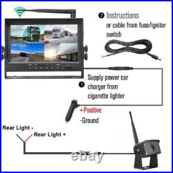 Digital Wireless 9'' Quad Monitor DVR 4x 1080P Rear View Camera Truck Trailer RV