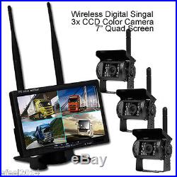 Digital Wireless Car Rear View System 7 Quad Monitor + 3x Reversing CCD Camera