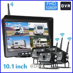 Digital Wireless Rear View DVR 10.1'' Split Monitor IR Camera Truck RV Motorhome
