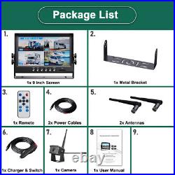 Dual 1080P Digital Wireless Backup Cameras 9 DVR Monitor FHD For Trailer RV Bus